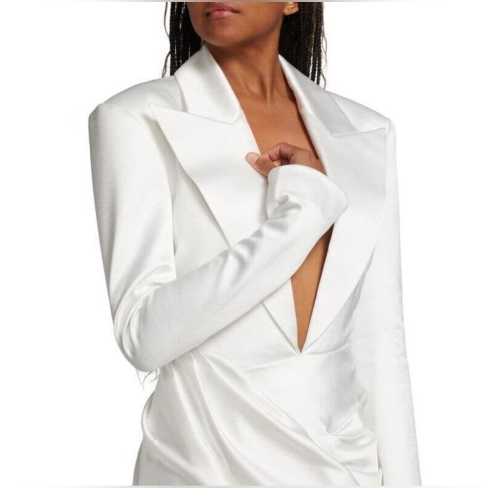 Balmain Plunge-Neck Deep V Satin Dress Mini Blazer White EU 34 0 2 NWT Authentic - Picture 14 of 16